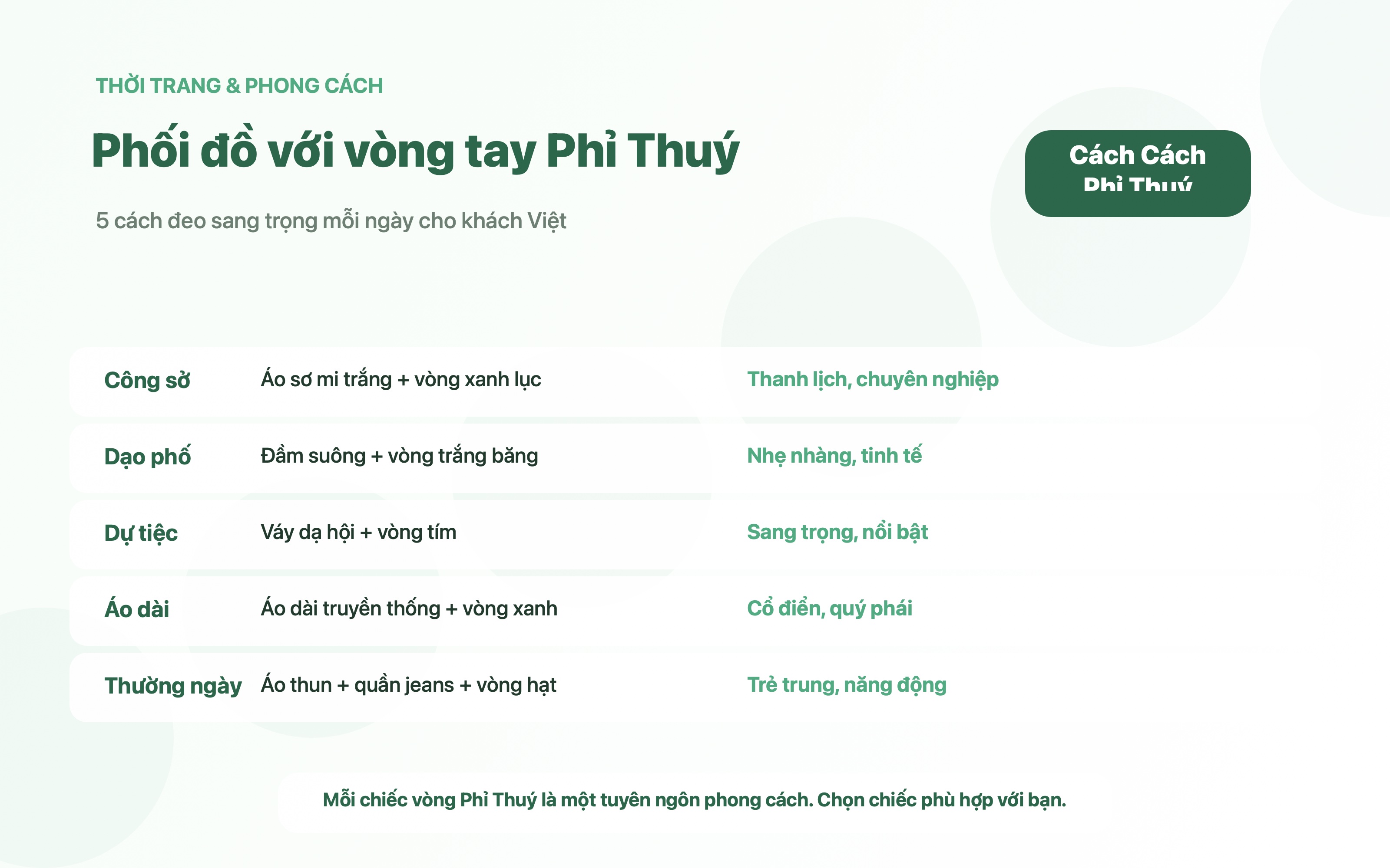 Phối đồ với vòng tay Phỉ Thuý: 5 cách đeo sang trọng mỗi ngày cho khách Việt | Cách Cách Phỉ Thuý