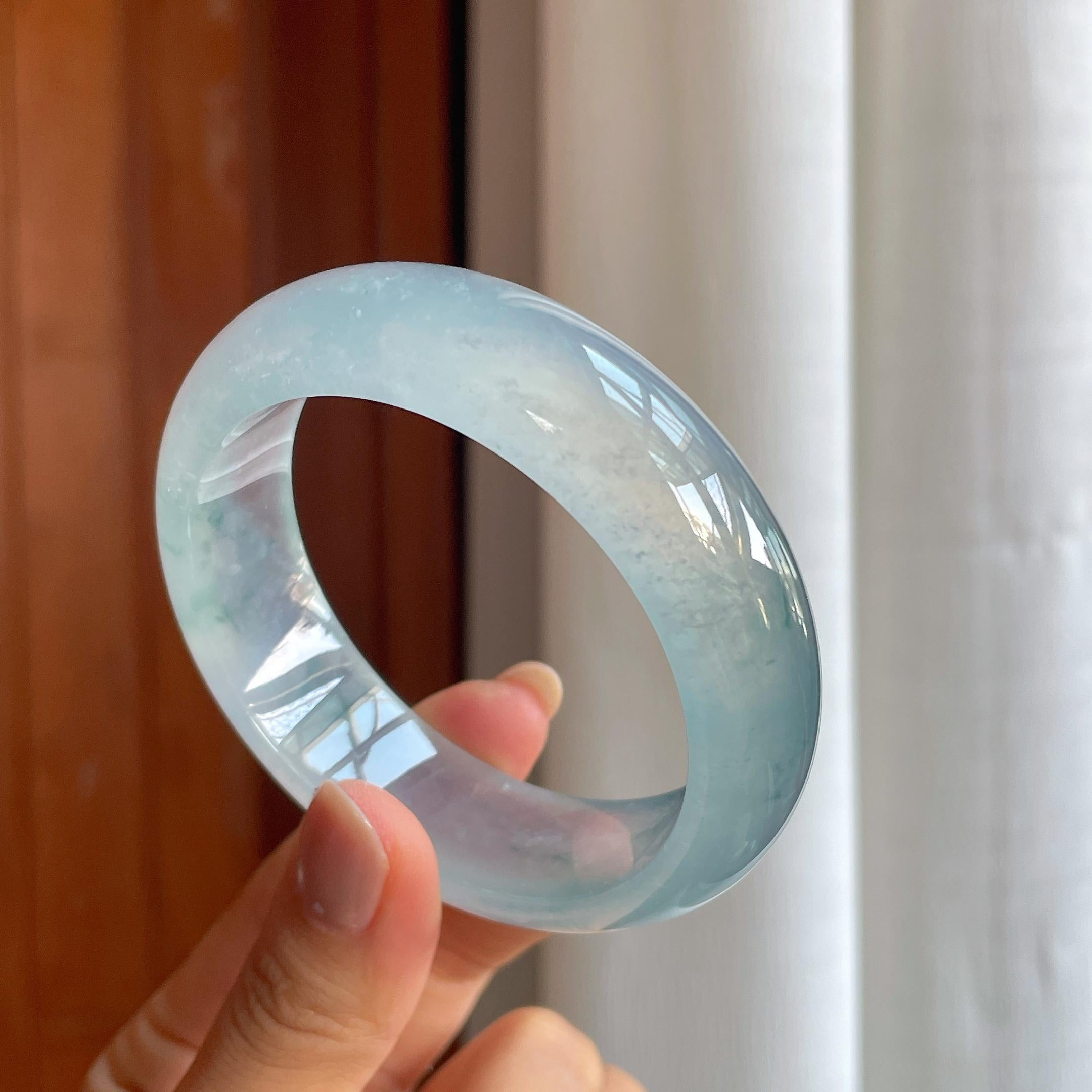 Vòng tay phỉ thúy Cách Cách Phỉ Thúy bản rộng băng kính phiêu lam hoa 57.5mm (yc402747)