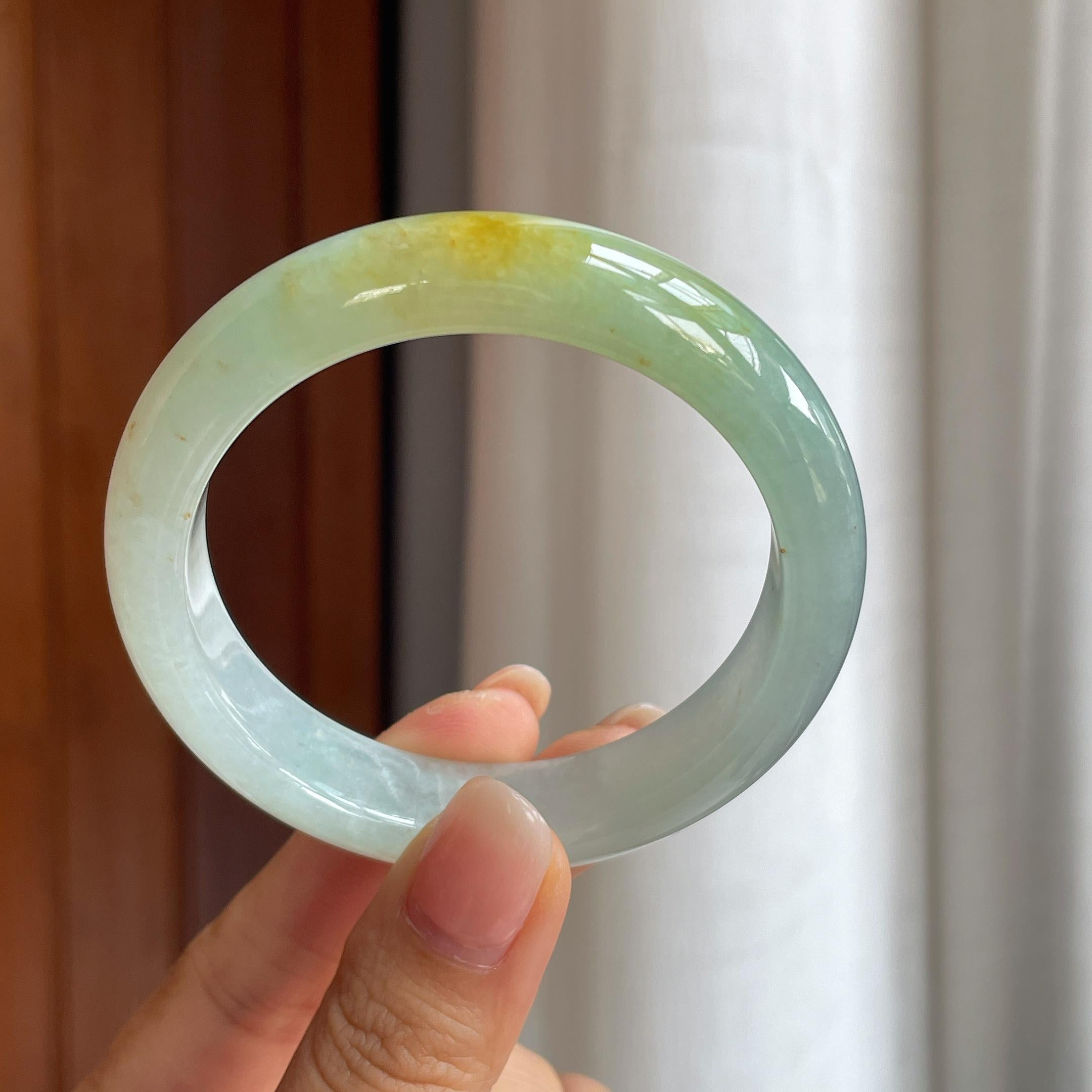 Vòng tay phỉ thúy Cách Cách Phỉ Thúy nếp băng vàng bình an 55.5mm (yc402820) - ảnh thật 1
