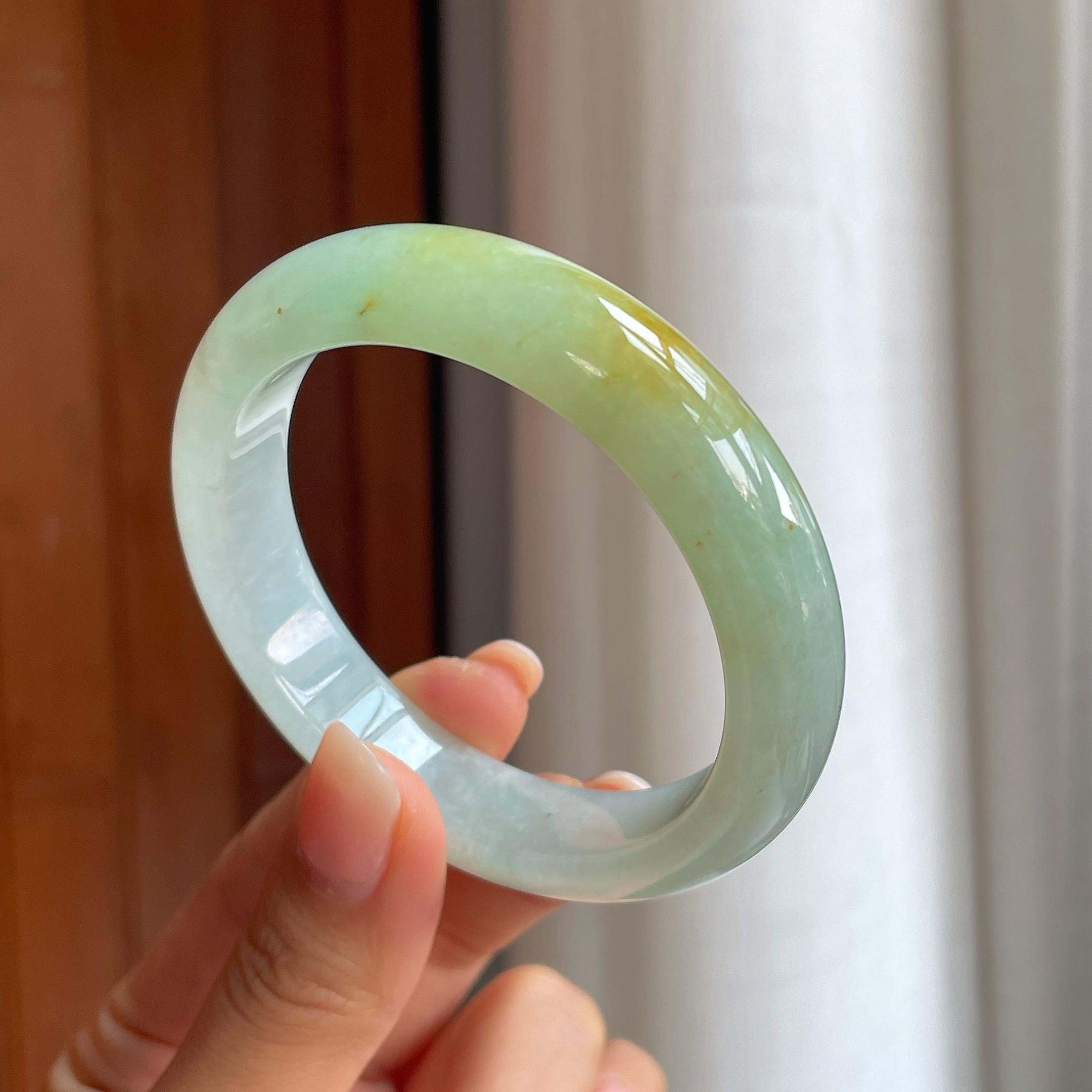 Vòng tay phỉ thúy Cách Cách Phỉ Thúy nếp băng vàng bình an 55.5mm (yc402820) - ảnh thật 4