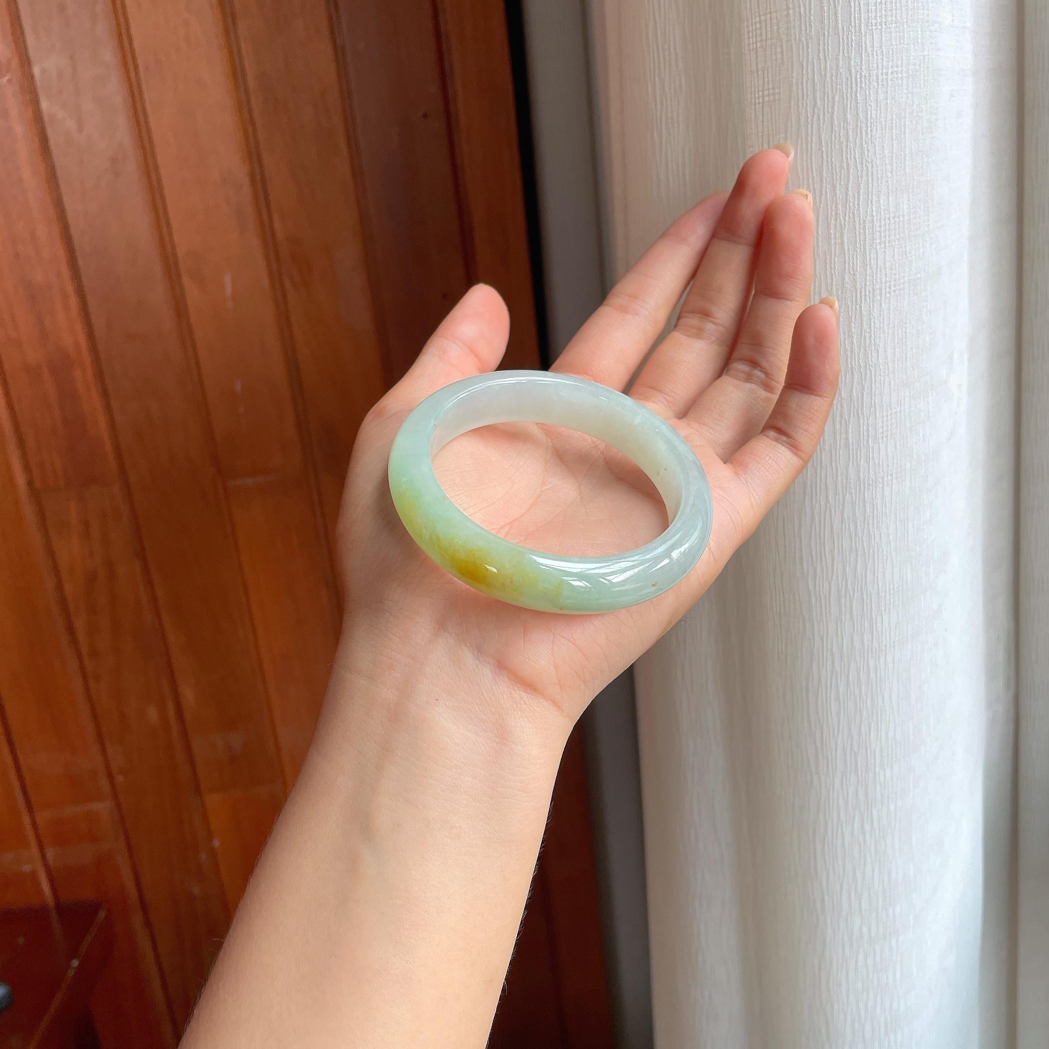 Vòng tay phỉ thúy Cách Cách Phỉ Thúy nếp băng vàng bình an 55.5mm (yc402820) - ảnh thật 7