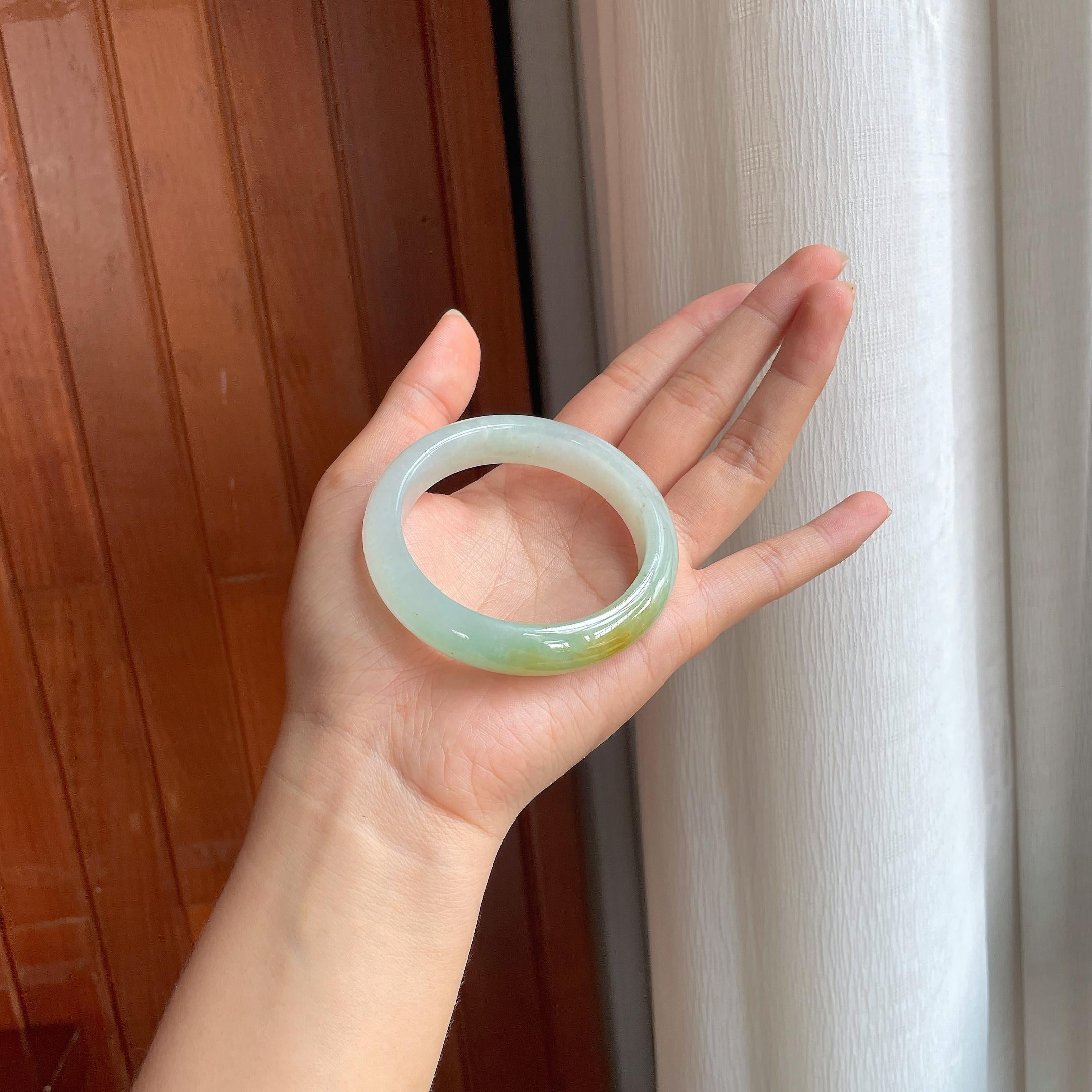 Vòng tay phỉ thúy Cách Cách Phỉ Thúy nếp băng vàng bình an 55.5mm (yc402820) - ảnh thật 8