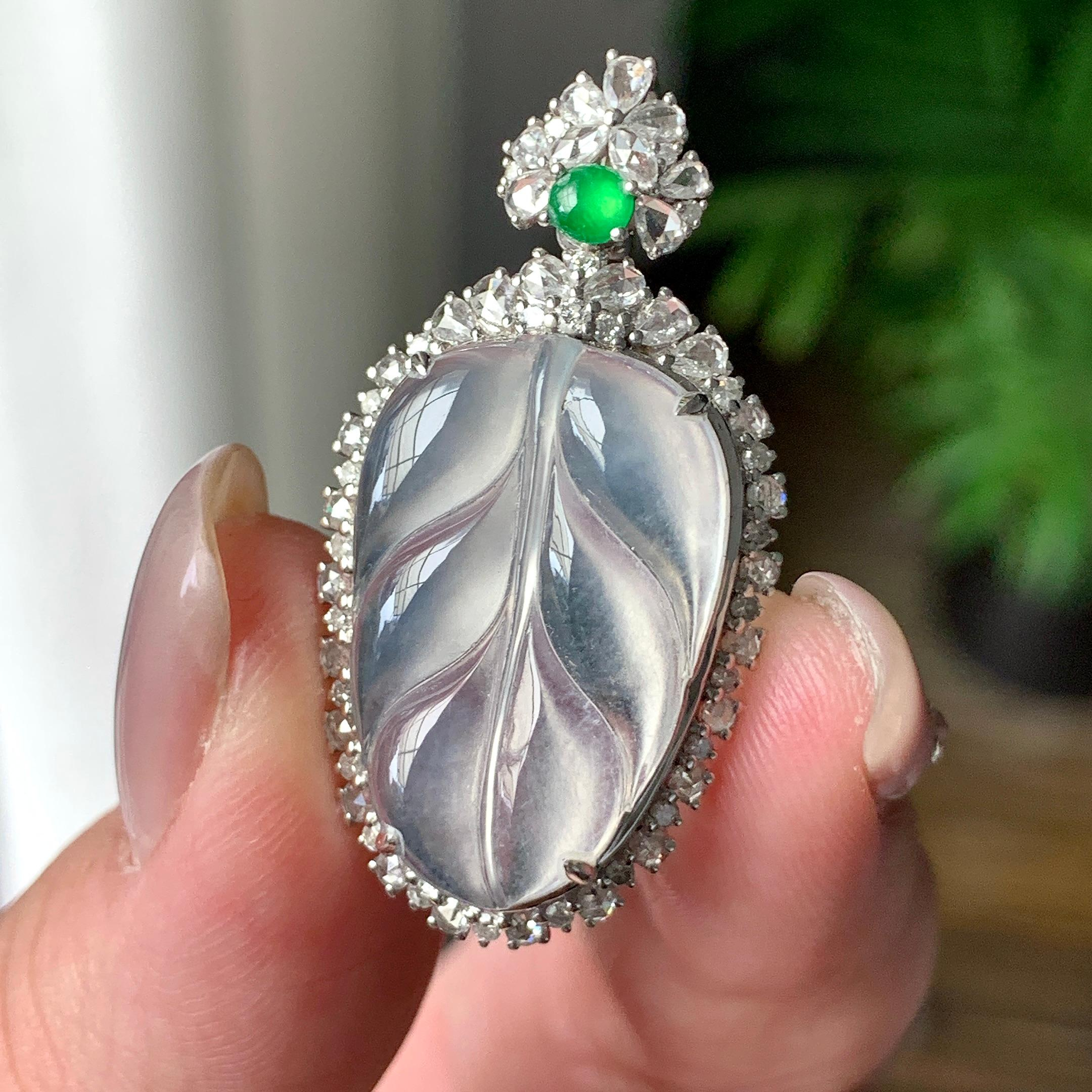 Mặt dây chuyền Lá Cây Phỉ Thuý viền 18K Cách Cách Phỉ Thuý - ảnh 1