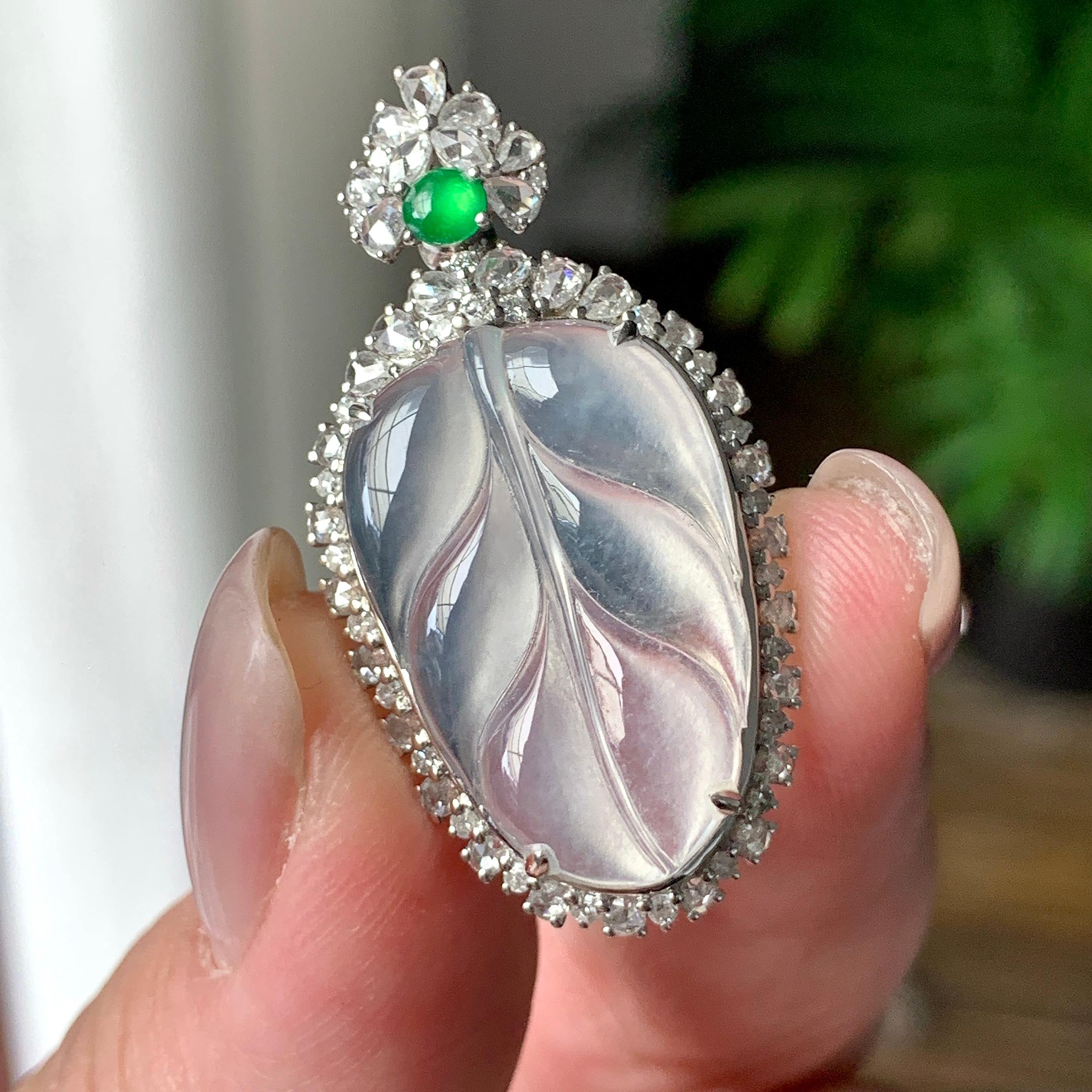 Mặt dây chuyền Lá Cây Phỉ Thuý viền 18K Cách Cách Phỉ Thuý - ảnh 2