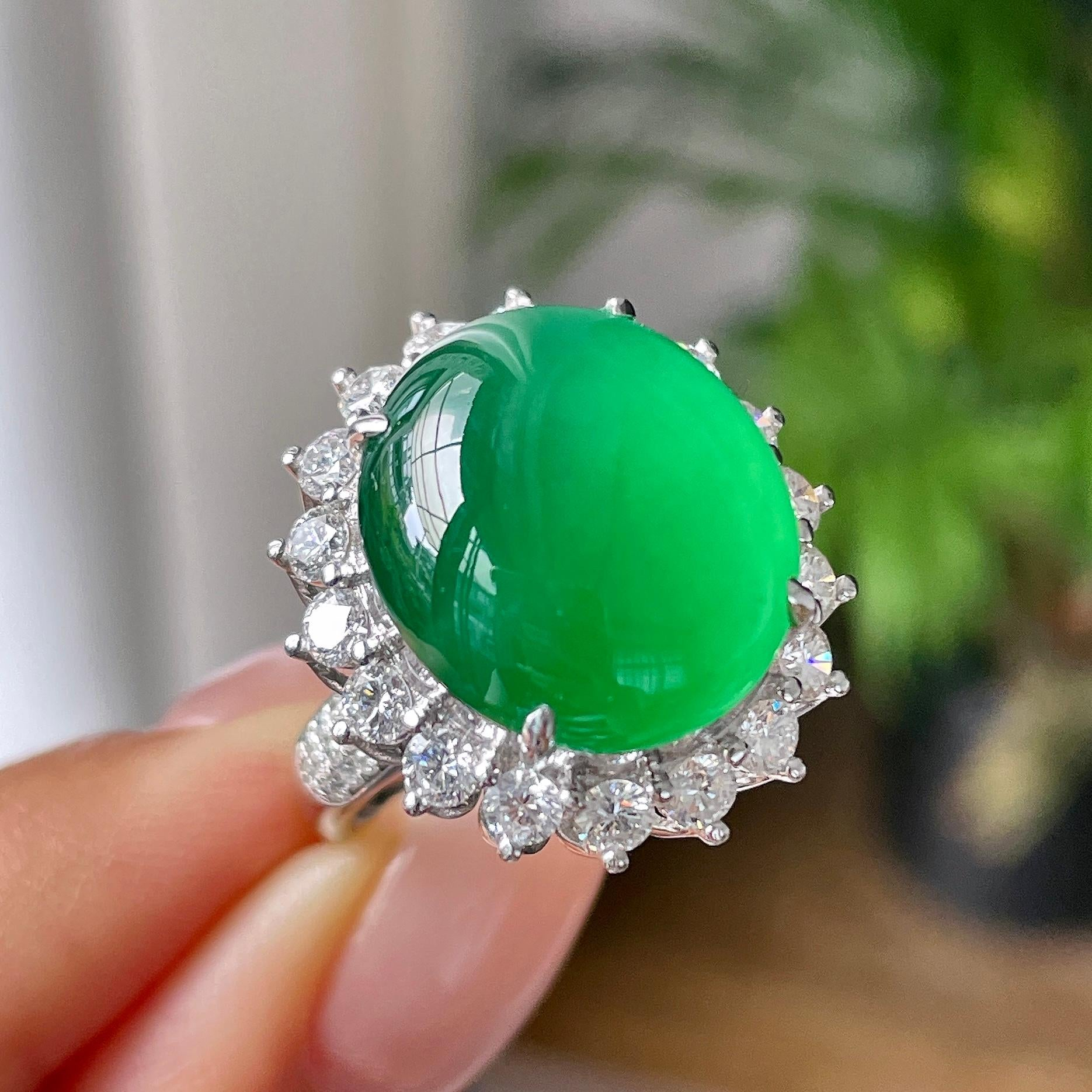 Nhẫn Phỉ Thuý xanh lục viền 18K kim cương Cách Cách Phỉ Thuý - ảnh 4
