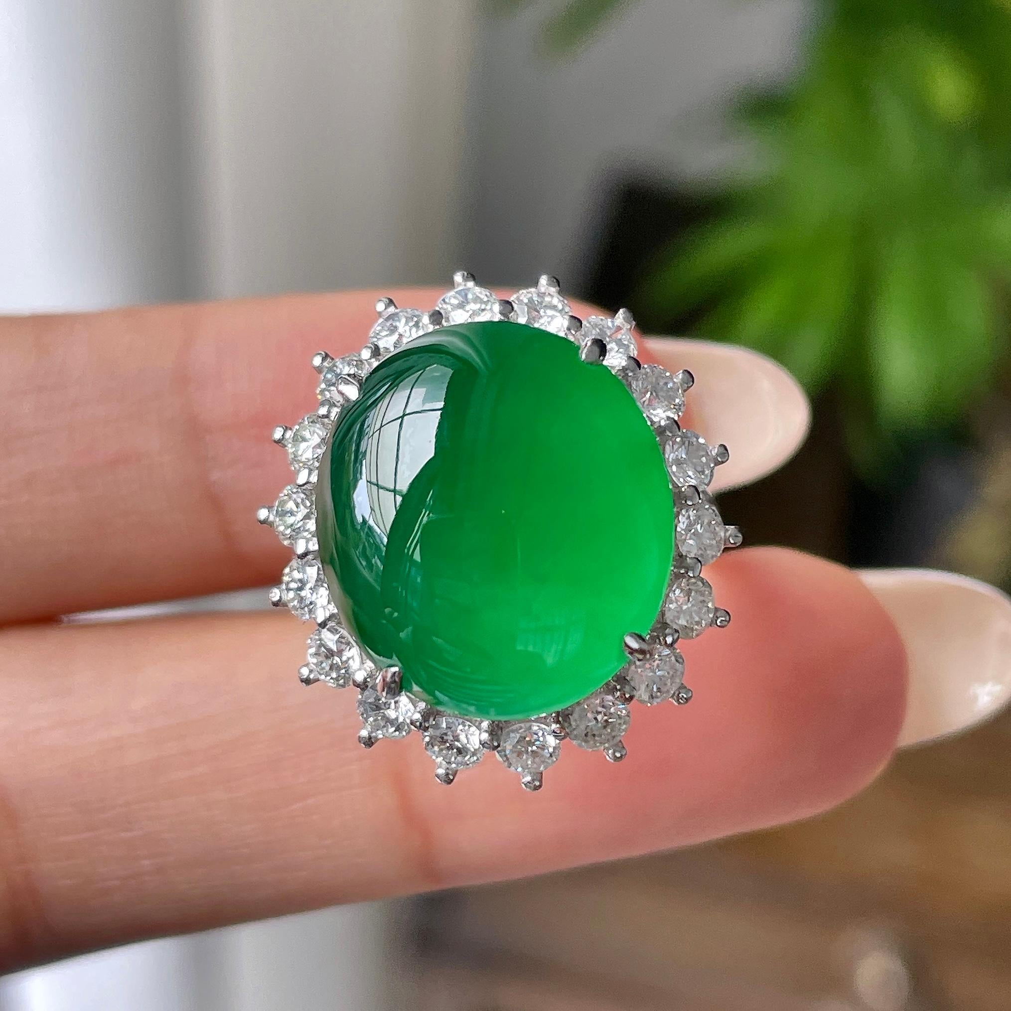 Nhẫn Phỉ Thuý xanh lục viền 18K kim cương Cách Cách Phỉ Thuý - ảnh 8