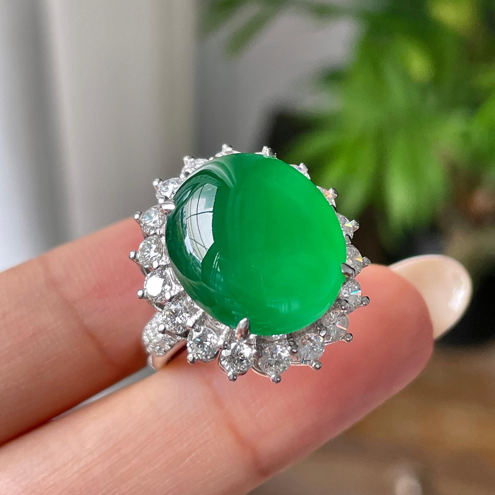 Nhẫn Phỉ Thuý xanh lục viền 18K kim cương Cách Cách Phỉ Thuý - ảnh 9