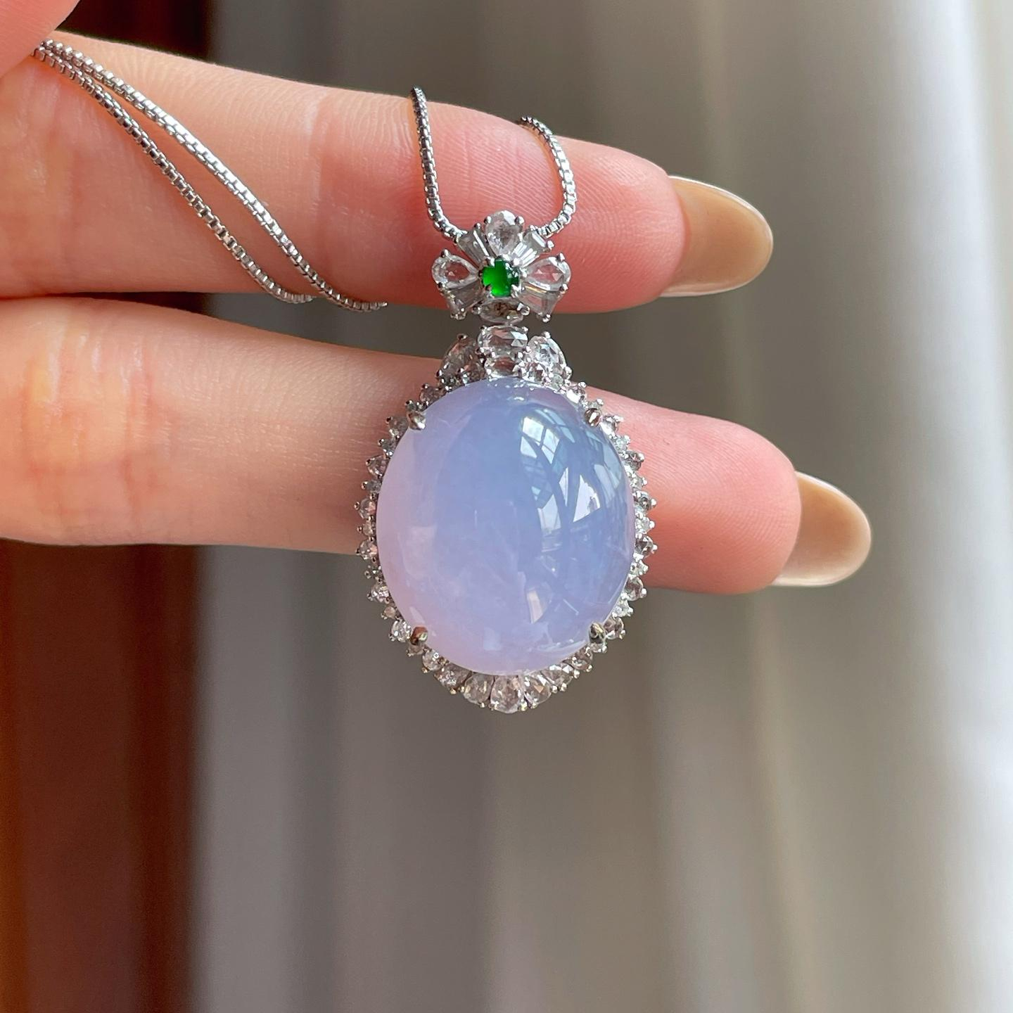 Mặt dây chuyền phỉ thúy Cách Cách Phỉ Thúy 18K nếp băng tím violet cabochon (yc403466) - ảnh thật 1