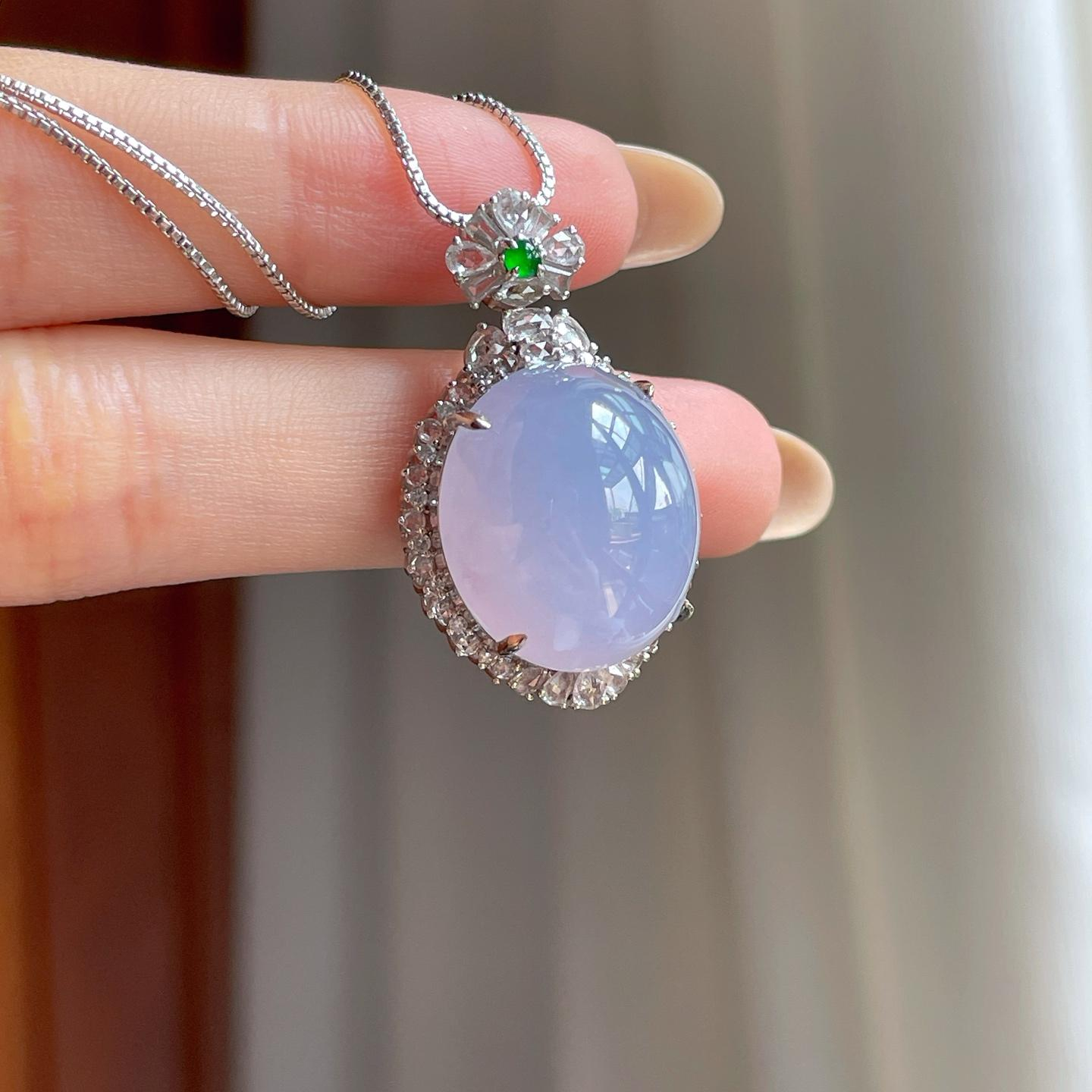 Mặt dây chuyền phỉ thúy Cách Cách Phỉ Thúy 18K nếp băng tím violet cabochon (yc403466) - ảnh thật 2