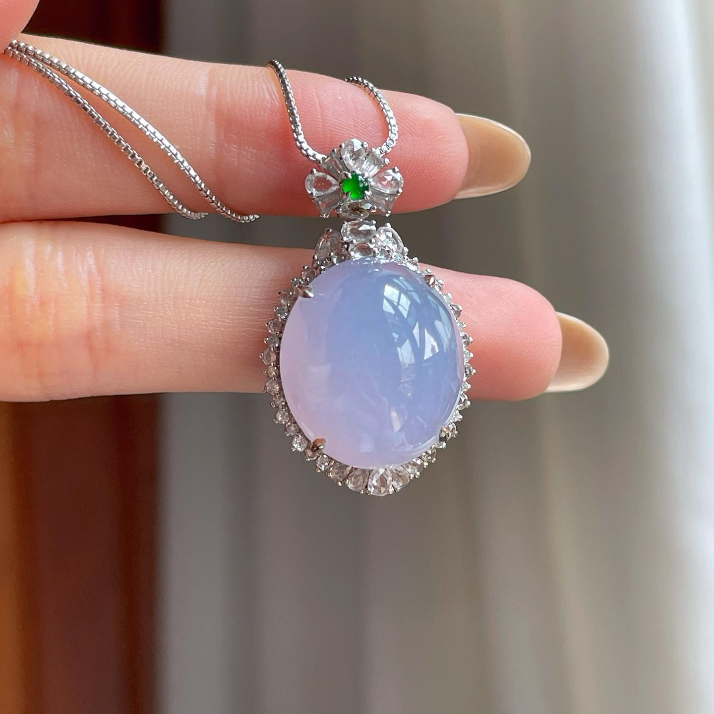Mặt dây chuyền phỉ thúy Cách Cách Phỉ Thúy 18K nếp băng tím violet cabochon (yc403466) - ảnh thật 3
