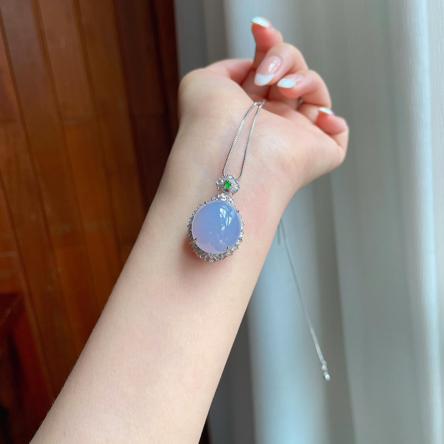Mặt dây chuyền phỉ thúy Cách Cách Phỉ Thúy 18K nếp băng tím violet cabochon (yc403466) - ảnh thật 6